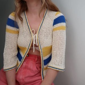 Vintage 70's cream striped cardigan
